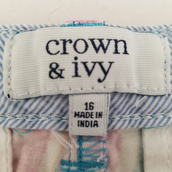 Crown & Ivy Shorts Girls 16 Pink White Print Adjustable Waist Pockets - Picture 3 of 11